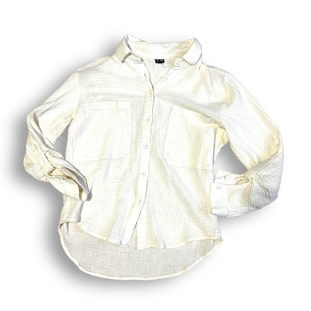 Revolve Monrow Relaxed Button Up Blouse In Chalk … - image 3